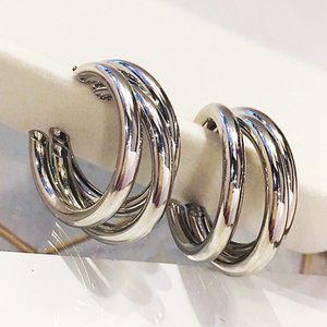 NEW 1.25'' 925 Silver Triple Hoop Earrings